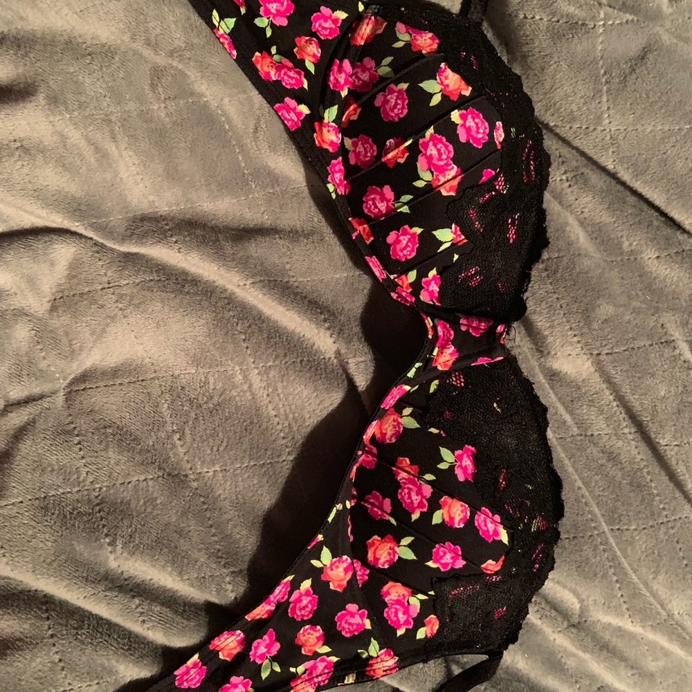 Candies floral with black lace overlay bra
